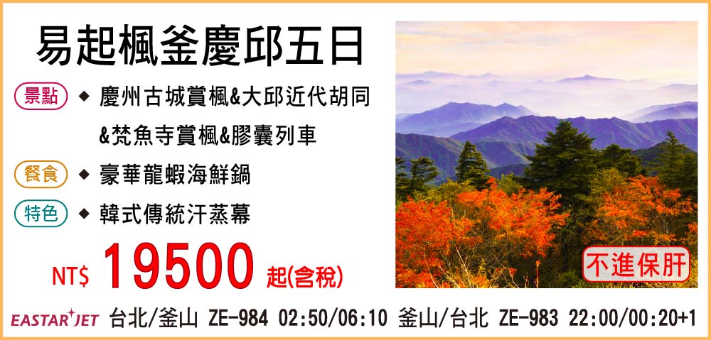 【易斯達航空】易起楓釜慶邱五日-不進保肝